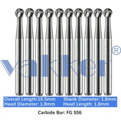 Vakker 10PC Dental Bur Friction Grip Carbide Burs FG SS 2 6 8 Short Shank 16.5mm