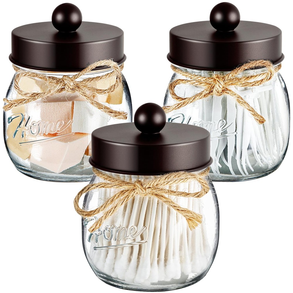 SheeChung 3-Pack Qtip Holder Bathroom Organizer, Cotton Swab Dispenser Jars Deco