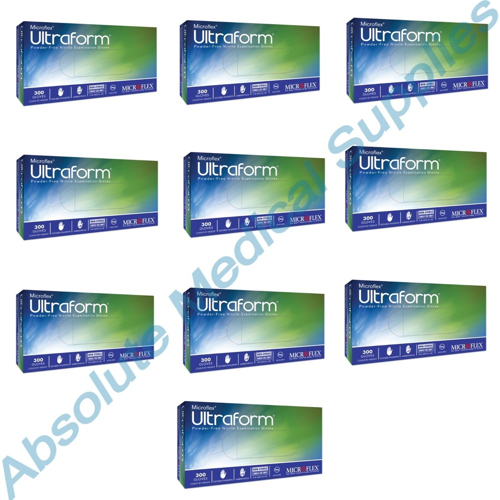 *10-Boxes* MicroFlex UltraForm Powder-Free Nitrile 300 Gloves Medium UF-524-M
