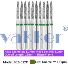10pc/pk Diamond Burs FG Flame Super Fine Medium Coarse Grit High Speed 862 863
