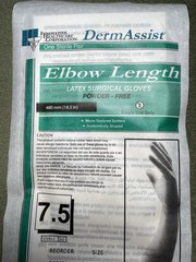 DermAssist Elbow Length Latex Surgical Gloves, 5 Pairs, Size 7.5