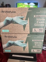 FifthPulse Nitrile Gloves,Large,2-150 Count,Green,Food Safe, Powder~Free 300 Ttl