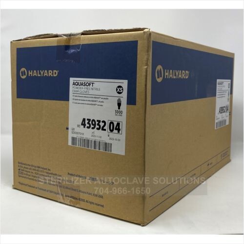 CASE of 3000 X-SMALL Halyard AQUASOFT* Nitrile Exam Gloves 43932