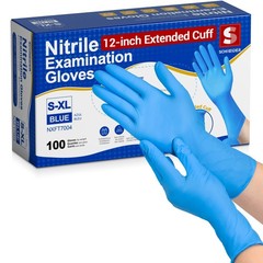 Schneider Nitrile Exam Gloves, Extended 12 Inches Cuff, Medium, Blue