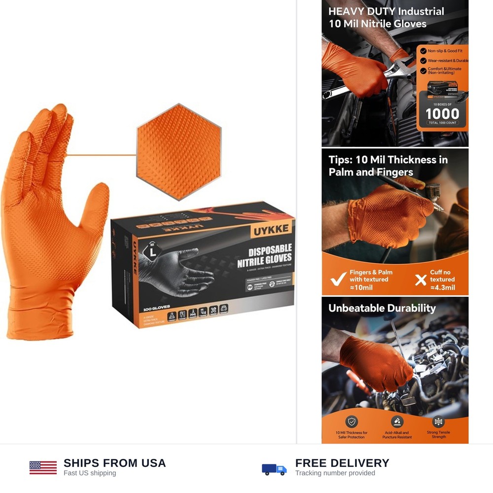 10mil Nitrile Gloves Thick,Industrial Disposable Gloves with Diamond Textured…