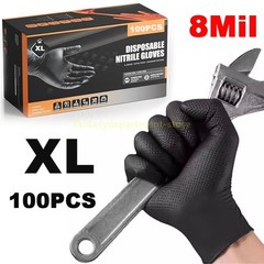 Black XL Nitrile Disposable Gloves 8 Mil Raised Diamond Texture | Fast Ship US