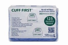 Cuff First Nitrile Exam Gloves Case 2000 Ct (16 x 125) Blue Latex-Free