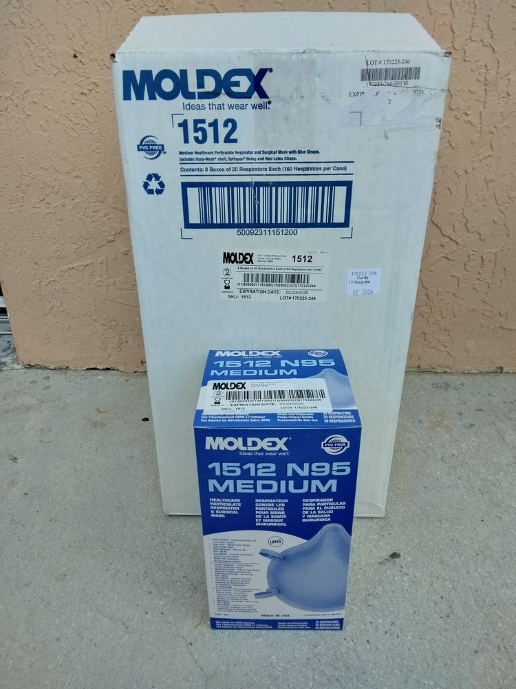 Moldex 1512 N95 Respirators and Surgical Masks,Medium, Exp. 02/2026, Case of 160