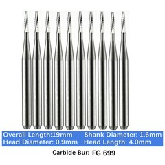 10-100pc Vakker Dental Carbide Burs FG699 19mm Taper Flat End Burs High Speed