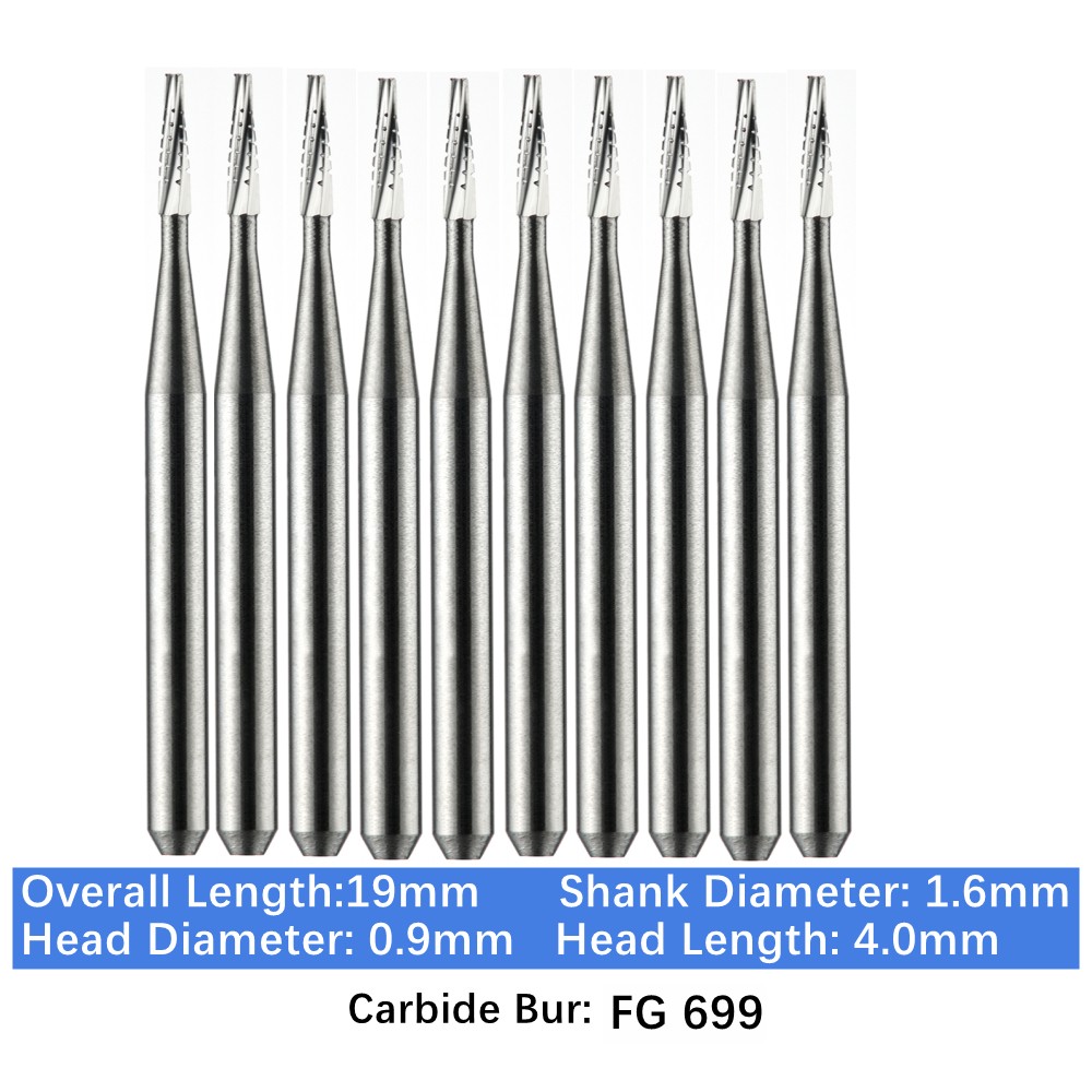 10-100pc Vakker Dental Carbide Burs FG699 19mm Taper Flat End Burs High Speed