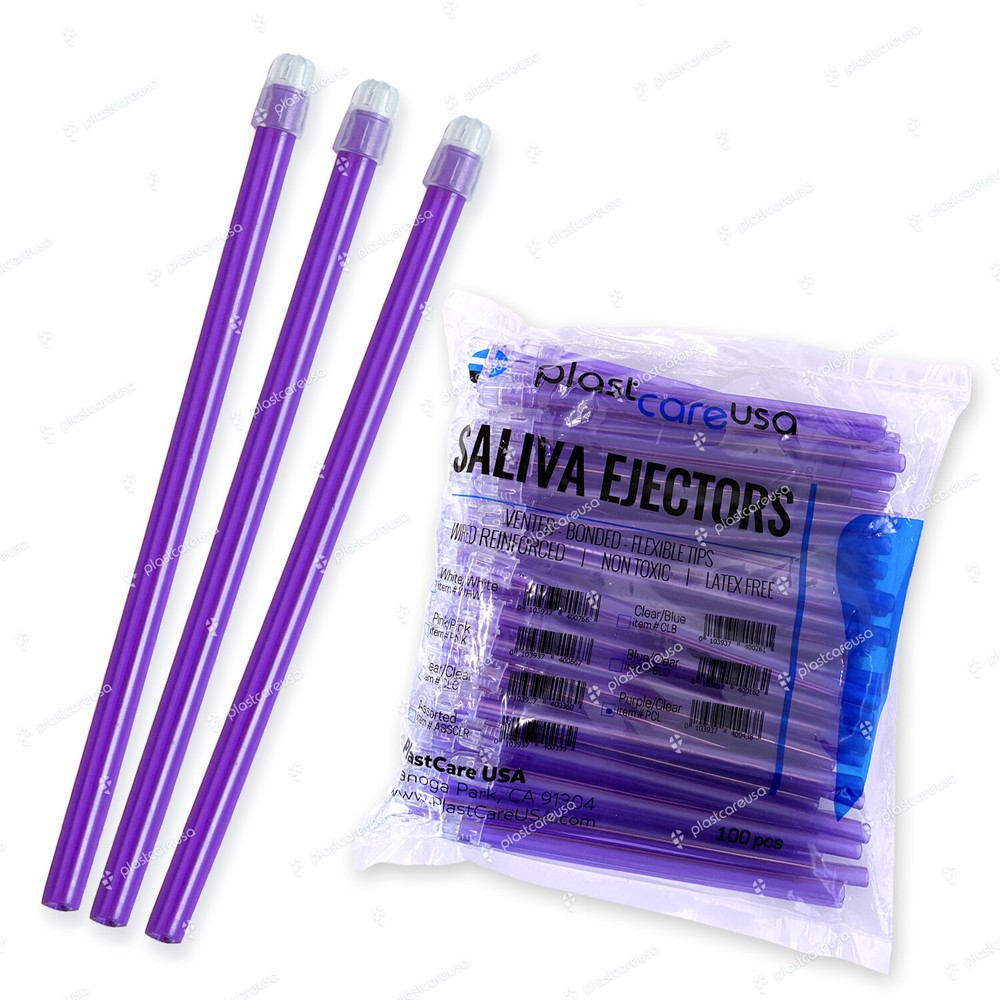 1000 (10 Bags) Purple Dental Saliva Ejectors Ejector Disposable Suction Tips