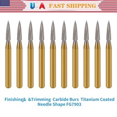 10Pcs Dental Tungsten Carbide Gold Burs Trimming & Finishing Needle Shape FG7903
