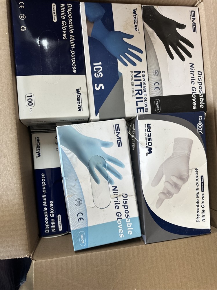 Nitrile Gloves Small…Lot of 1850 Gloves…Blue, Black, Orange…Damaged Boxes