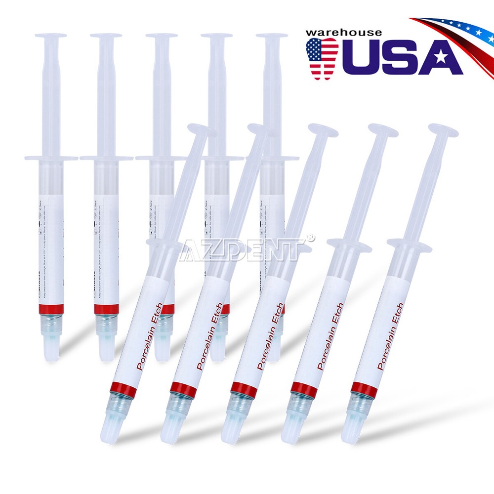 Dentex Porcelain Etch Gel 9.5% Hydrofluoric Acid Etchant 2.5 ml/syringe &Tips