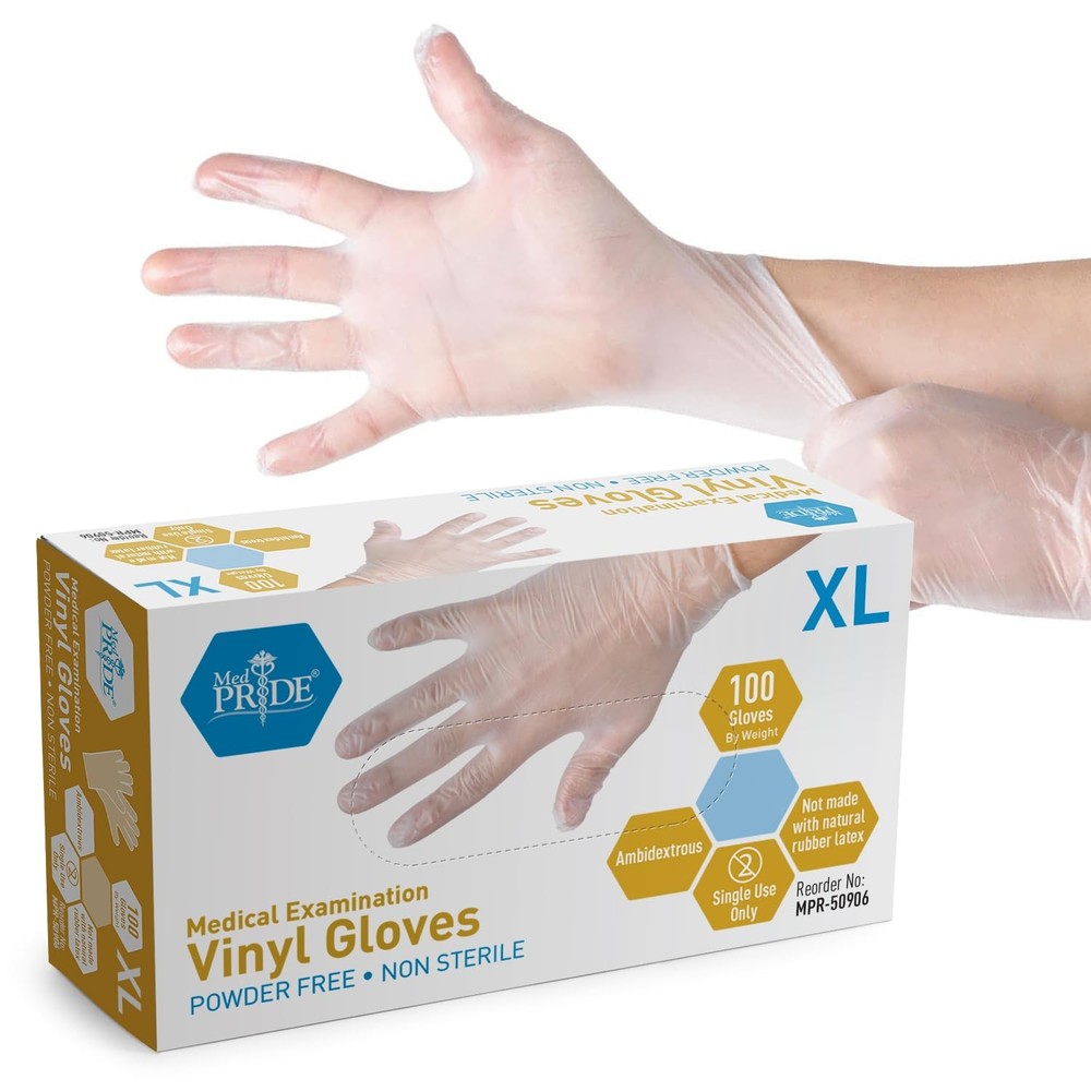 MED PRIDE Heavy Duty 4 Mil Thick Medical Grade X-Large (Pack of 100), Clear
