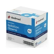 Dealmed Isolation Gowns, Lightweight, Disposable, Poly-Coated Barrier, White, Ca