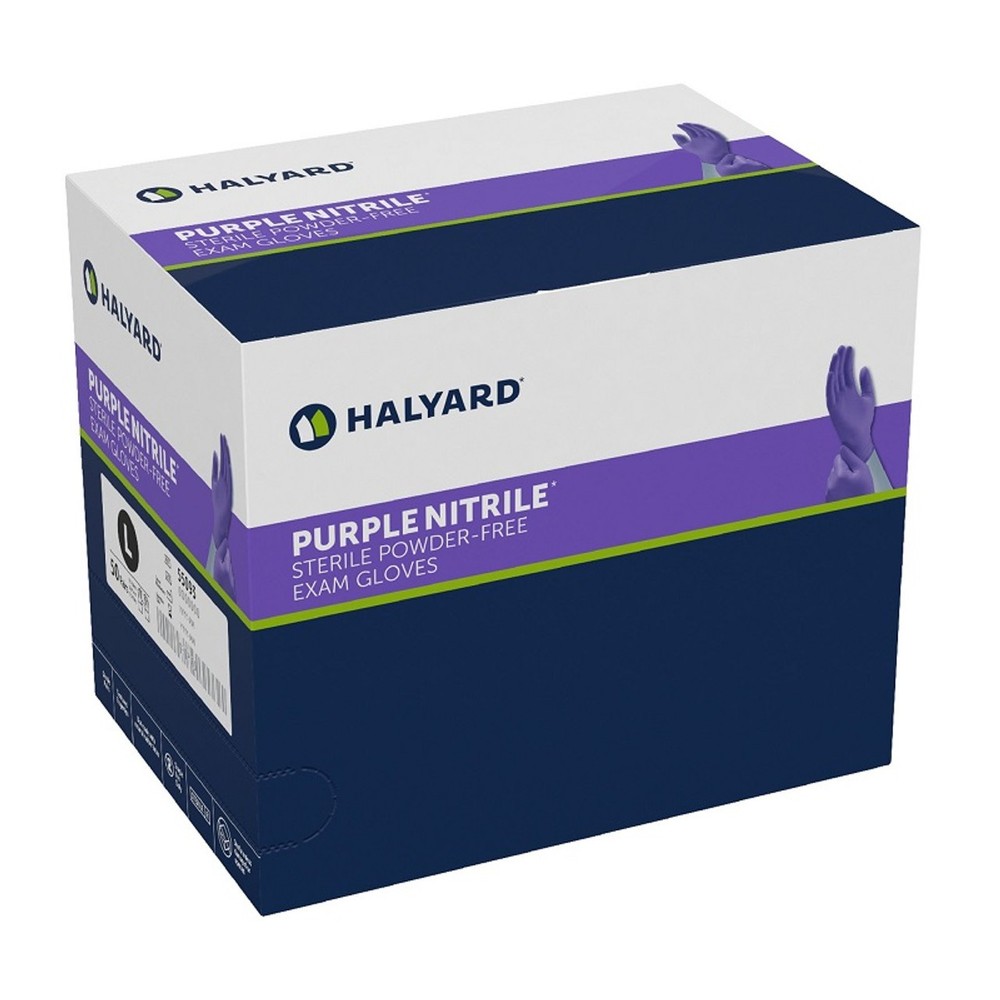 Halyard 55093 Nitrile Exam Gloves Sterile Pairs Large Purple Powder Free 50/Bx