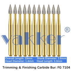 10/Pack Dental Trimming & Finishing Gold Carbide Burs Round Needle Egg FG7106