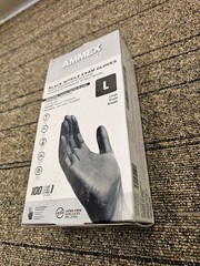 (QTY 200) AMMEX ABNPF46100 Black Nitrile Disposable Exam/Medical Gloves Large