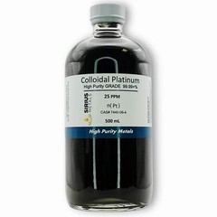 True Colloidal Platinum NanoParticles (PtNPs): 25 ppm – 500 mL in Glass