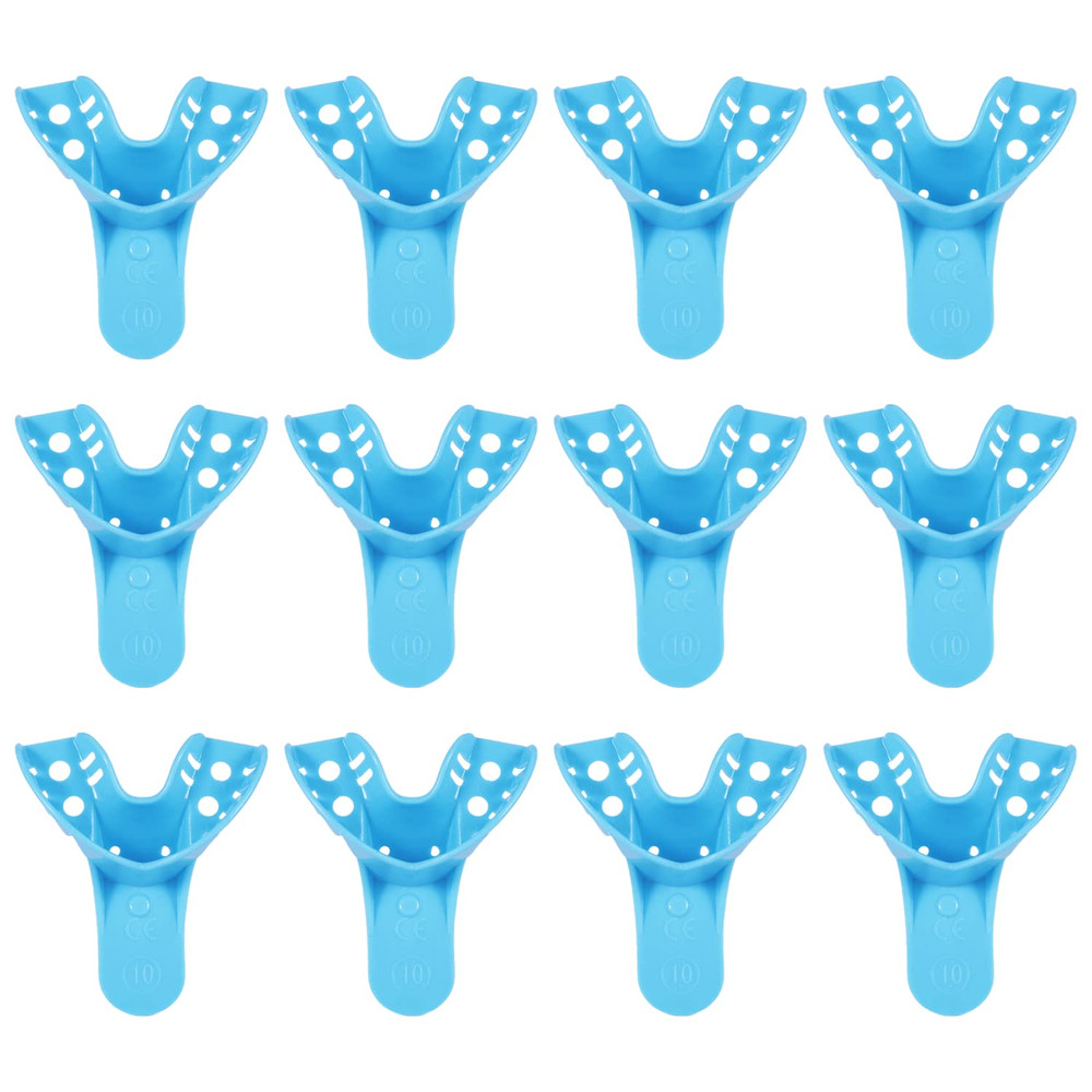 Dental Impression Tray Bag of 12, Perforated Disposable Trays,10 Anterior L