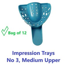 Dental Impression Trays Disposable Perforated No 3, Medium Upper, Bag of 12
