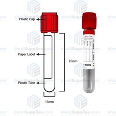 Vacuum Blood Collection Tube (Serum Tube Clot Activator), 10ml, Red, Exp 7/24