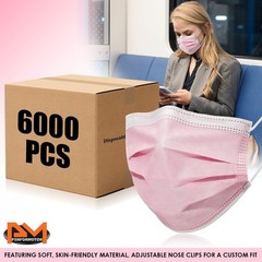 6000Pcs [Case of 60 Boxes] – Pink 3-Ply Disposable Face Mask Protective Cover