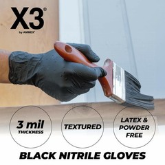 X3 Industrial Black Nitrile Gloves, Case of 1000, 3 Mil, Size XX-Large, Latex