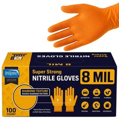 Heavy Duty Orange Nitrile Gloves | 8 Mil Diamond Textured Grip | Industrial Mech