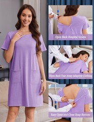Deyeek Hospital Gowns for Women Tear Away Snap Short Sleeve Large, Purple