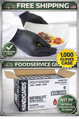 Naturalfit Nitrile Gloves, Black, Powder-Free Heavy Duty Foodservice Grade L