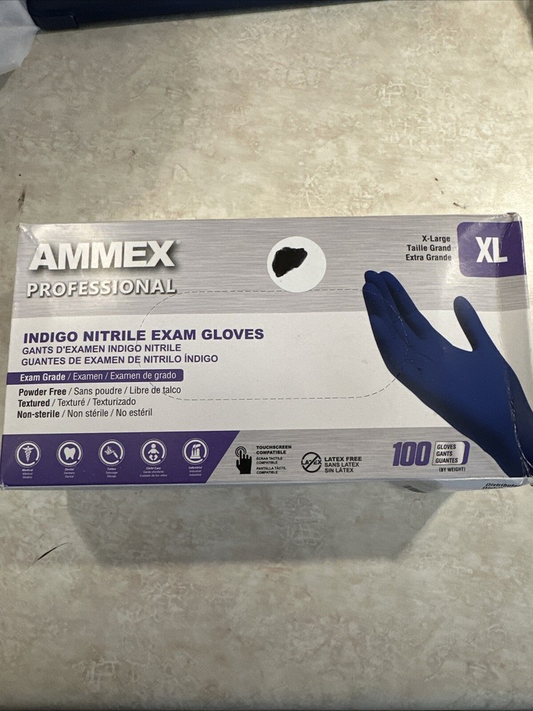 AMMEX Indigo Nitrile Disposable Exam/Medical Gloves 3 Mil Latex-Free, Box of 100