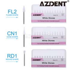 3Type Dental White Stone Polishing Burs FG Aluminum Oxide Flame/Cone/Round Shape