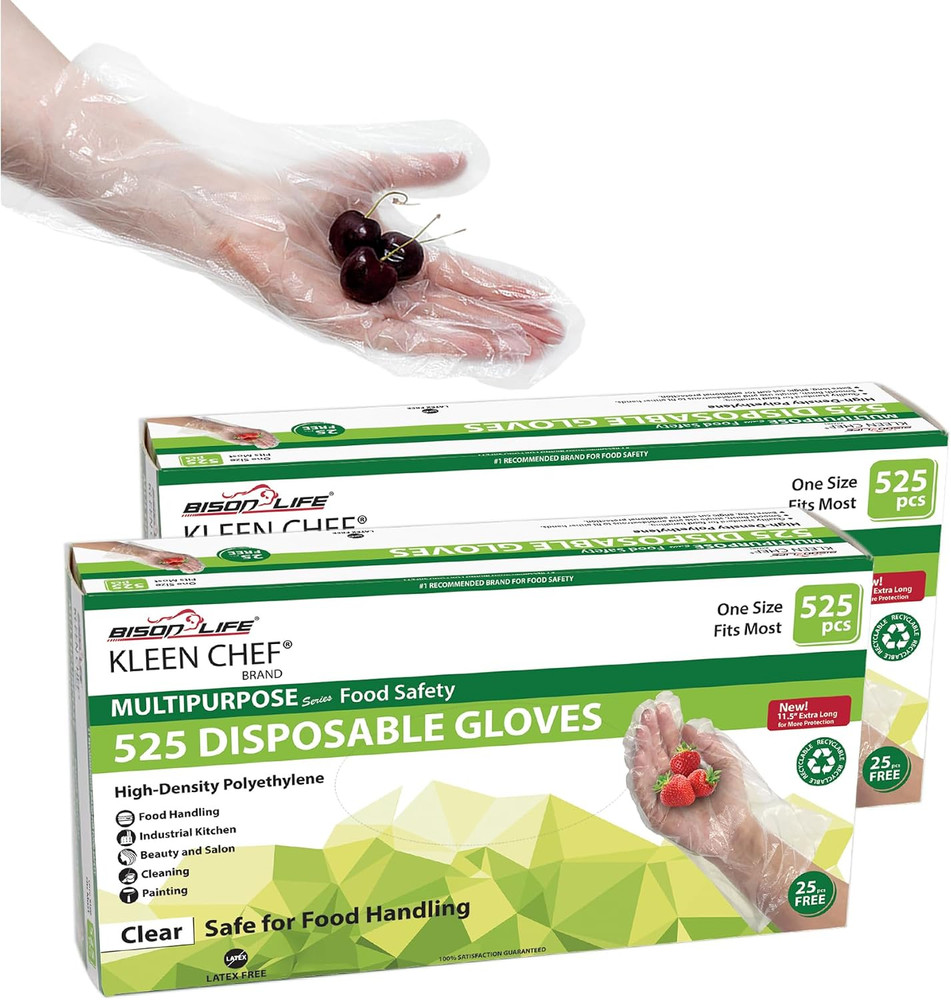 Disposable Food Handling Long Cuff Cleaning Poly Gloves, One Size Fits Most, Sma