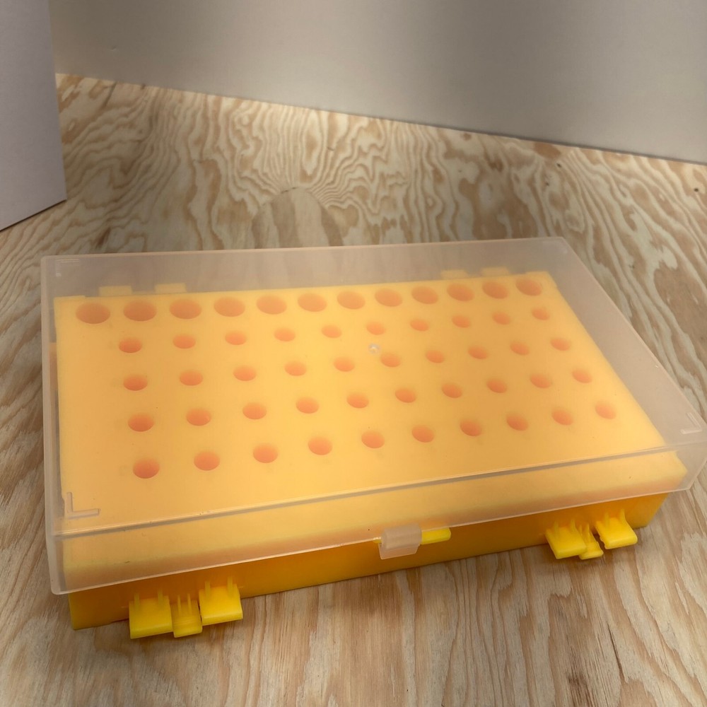 Dual Sided Vial Microtube Tube Tray Rack Holder – Reversible Cover – Yellow