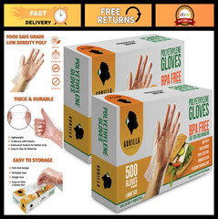 1000 Count Large Disposable Gloves – BPA Free Poly PE LDPE Plastic for Food Prep