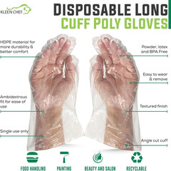 KLEEN CHEF Disposable Food Handling Long Cuff Cleaning Poly Gloves, One Size Fit