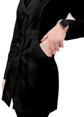 Adar Women Lapel Collar Multi Pocket Buttoned Medical Lab Consultation Coat