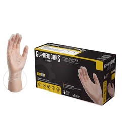 Large Pack of 100 GLOVEWORKS Clear Vinyl Disposable Gloves – Latex & Powder-Free