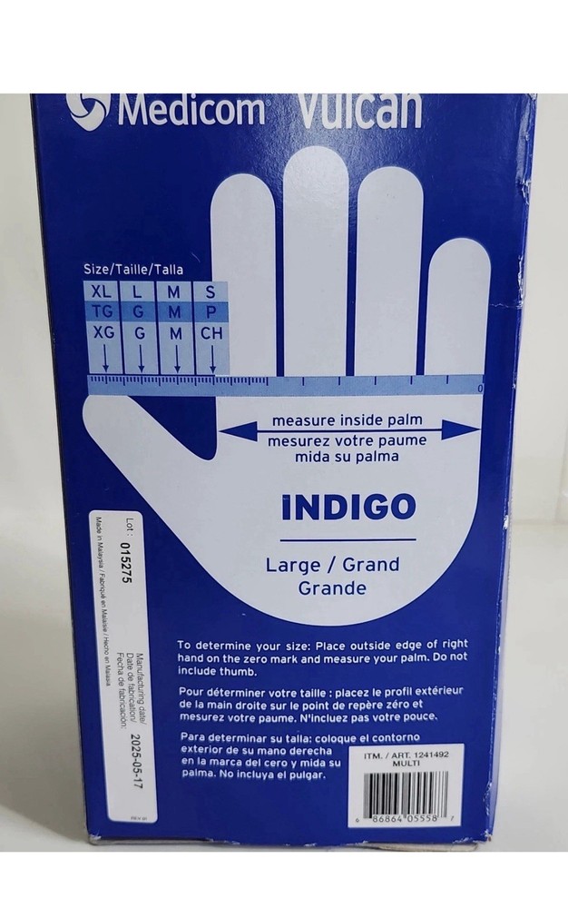 Medicom Vulcan Nitrile Gloves Indigo 150ct Large Latex Free