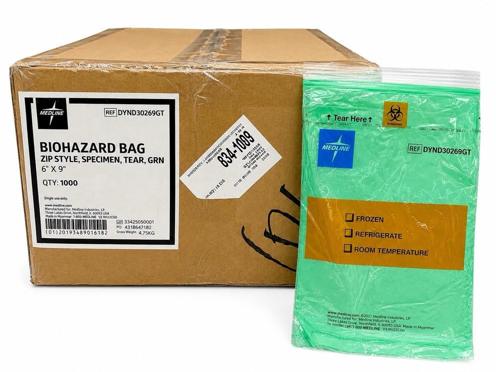 Medline DYND30269GT Specimen Zip Bags 6×9 Case Of 1000 Green