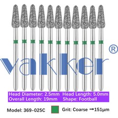 50pc Vakker Dental Diamond Burs Pointed Football Bit 368 369 010 016 018 020 023