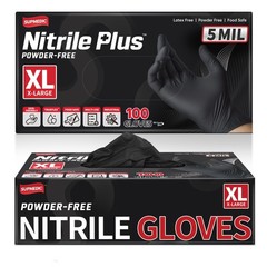 Supmedic Black Nitrile Exam Gloves, 5 Mil Chemical X-Large, (Black) X-large