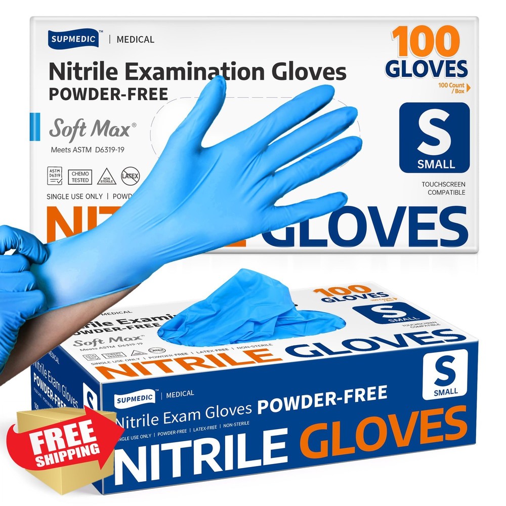Supmedic Nitrile Gloves Blue Small, 100 Count