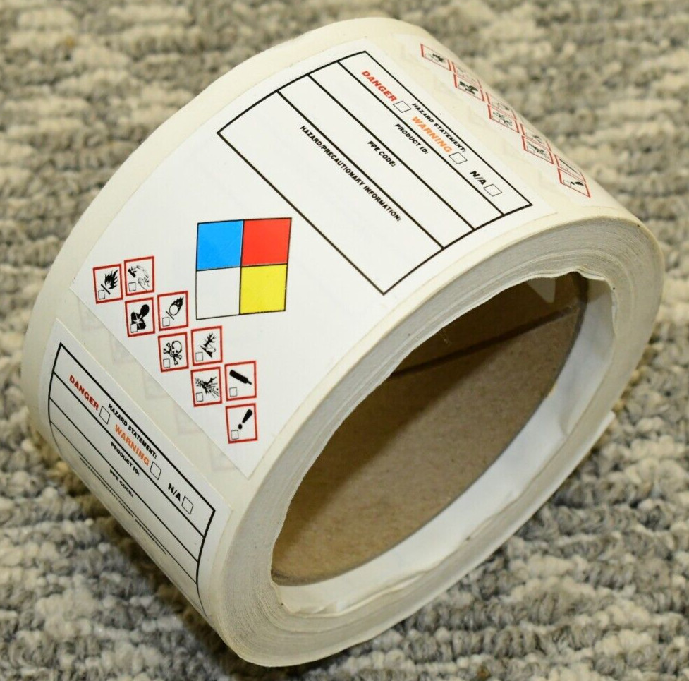 (1 Roll) – NFPA Panel Hazard Statement Labels 3″x2″ Chemical Product ID PPE Code