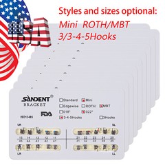 SANDENT Dental Ortho Metal Brackets Mini Roth/MBT022 Hooks 3/3-4-5 /4 Sizes SA