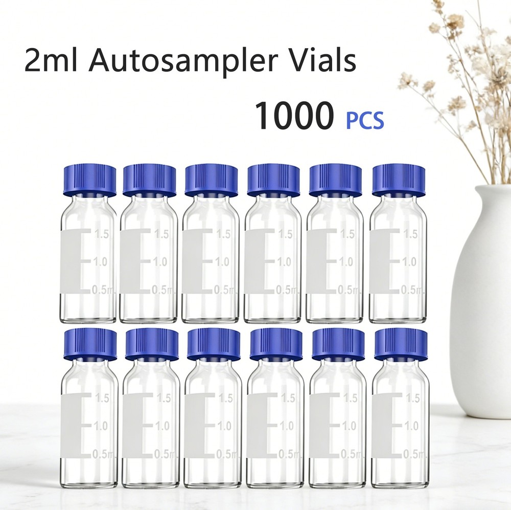 1000pcs 2mL Autosampler Vials Glass Vials HPLC Lab Vial 9-425 with Screw Cap Kit