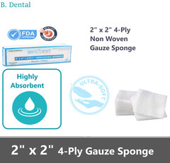 2×2 Dental Gauze Pads, Squares for First Aid Sponges, Non Woven Medical Wipes