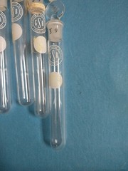6 Vtg Antique Small STOPPERED Test Tubes 13x100mm Scientific Glass Blowing Co OS